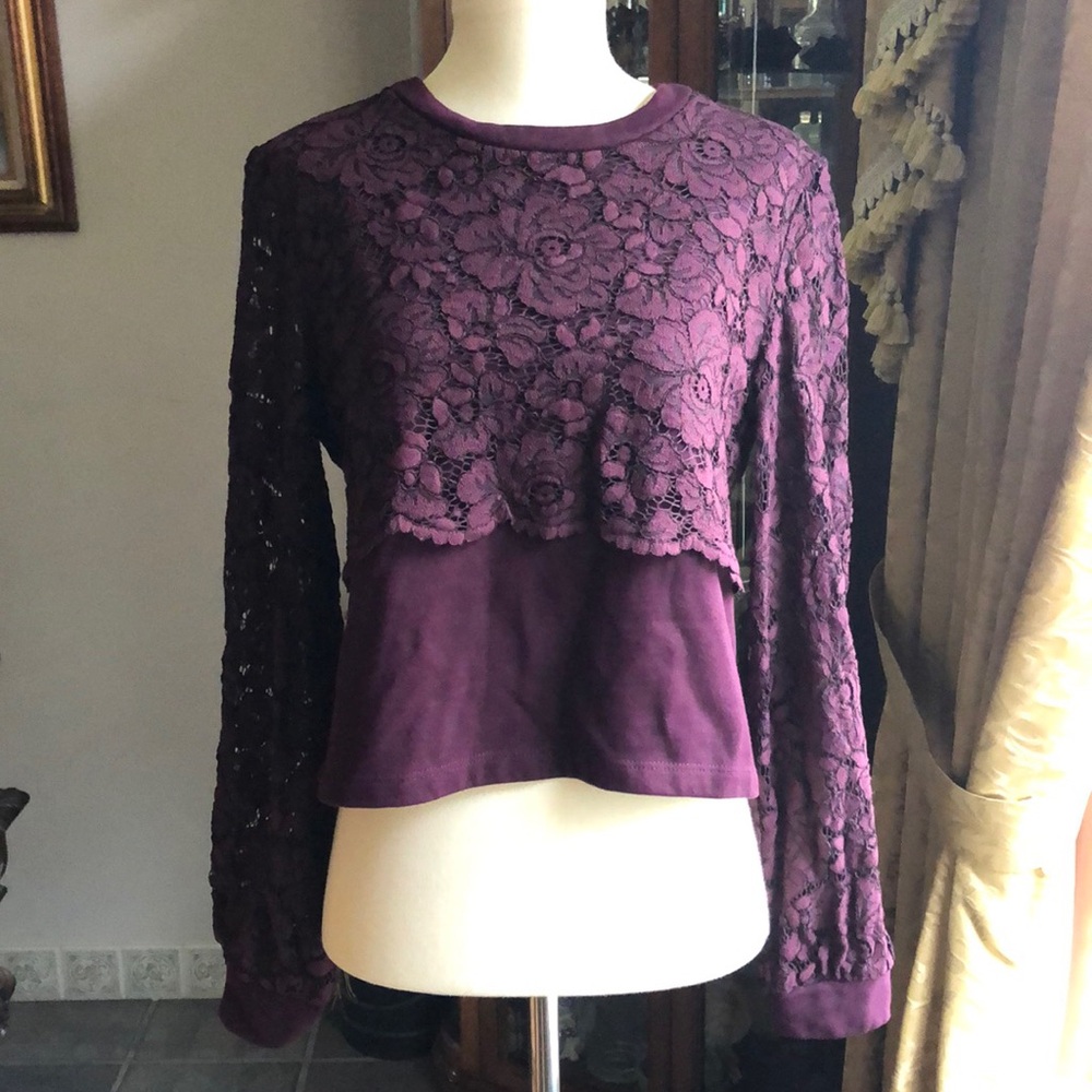 Maeve Anthropologie Lace Burgundy Top